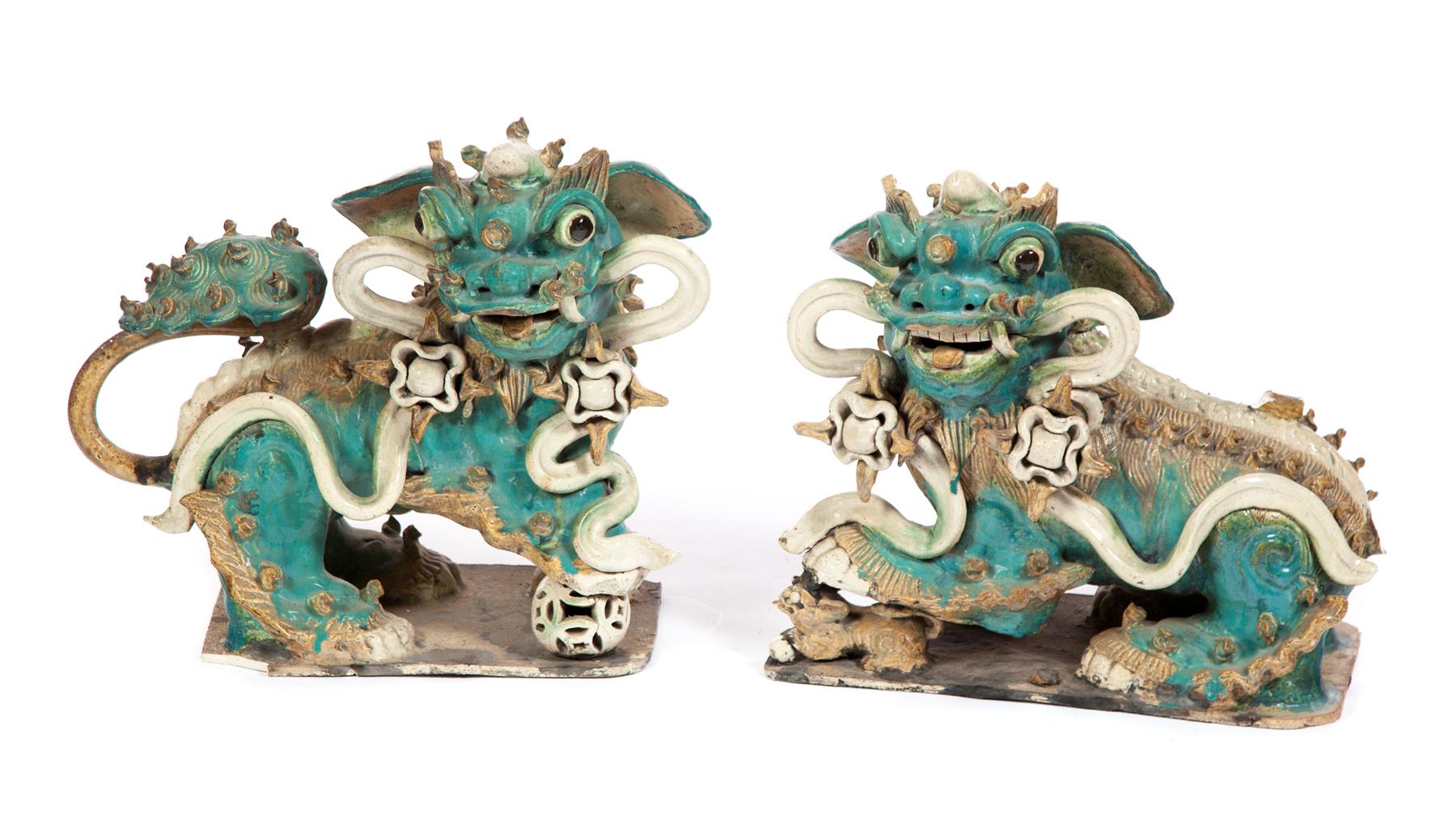 Appraisal: PAIR OF CHINESE CERAMIC FOO DOGS First half- th century