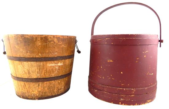 Appraisal: Two th C American kitchen accessories grain painted wooden bucket