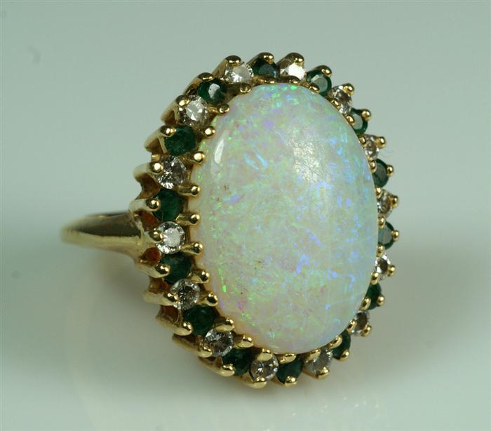 Appraisal: K YG opal and diamond ring x mm opal surrounded