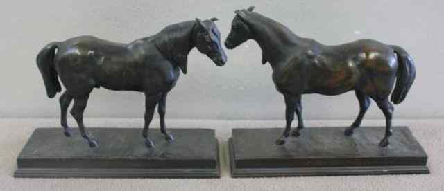 Appraisal: Pair of After Barye Bronze Bookends of Horses Signed on