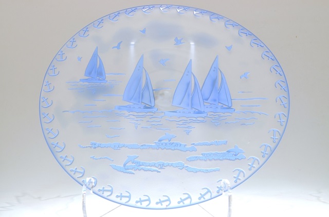 Appraisal: Pilgrim Cameo Glass Rondelle Blue Sails Pilgrim Cameo Glass Rondelle