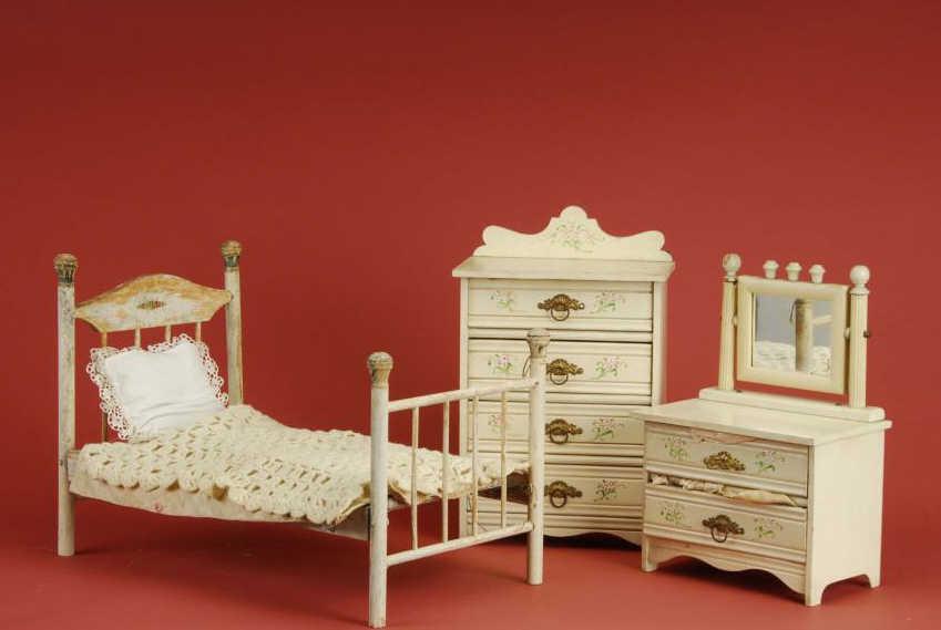 Appraisal: Three Piece Doll Size Bed Room Suite America ca white