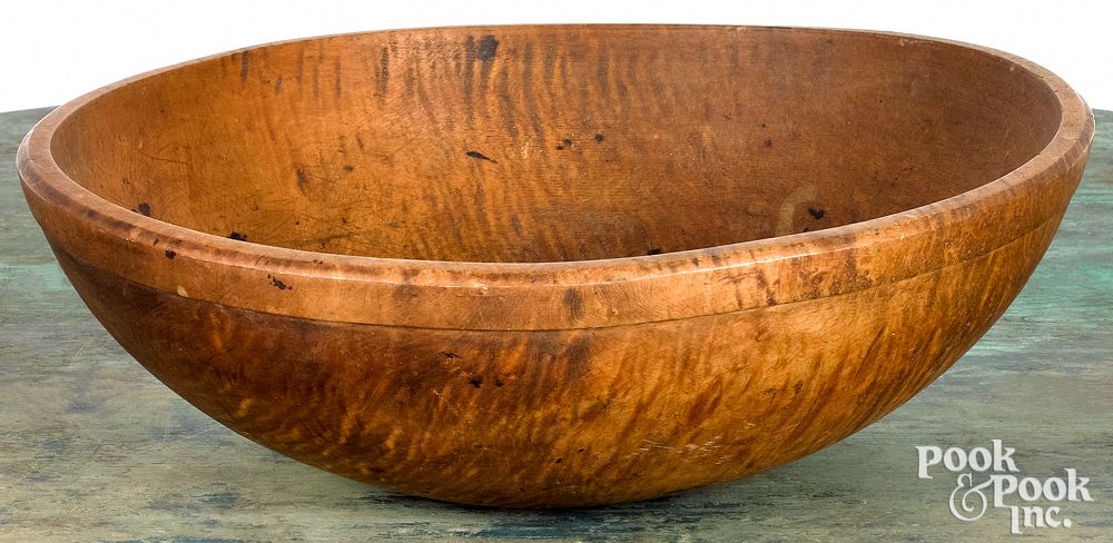 Appraisal: Large turned tiger maple bowl th c Large turned tiger