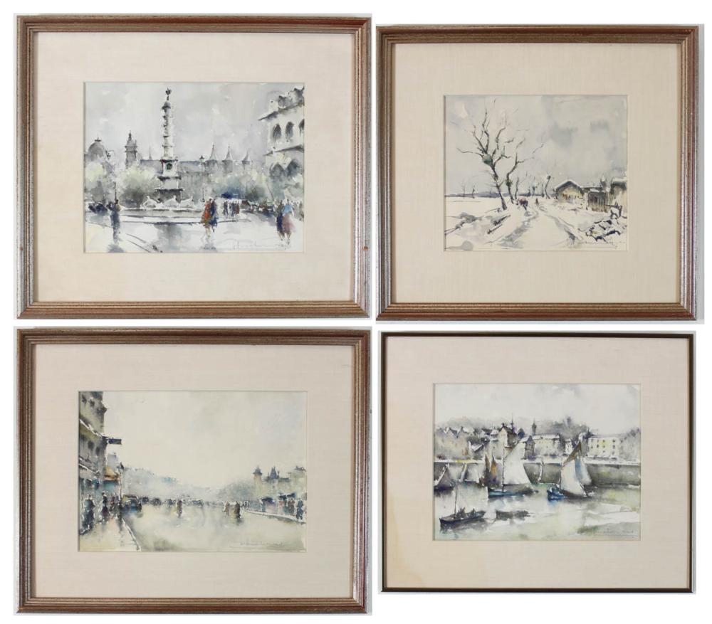 Appraisal: FOUR WATERCOLORS ON PAPER European landscapes Each illegibly signed by