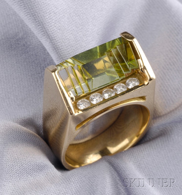 Appraisal: kt Gold Peridot and Diamond Ring Munsteiner set with a