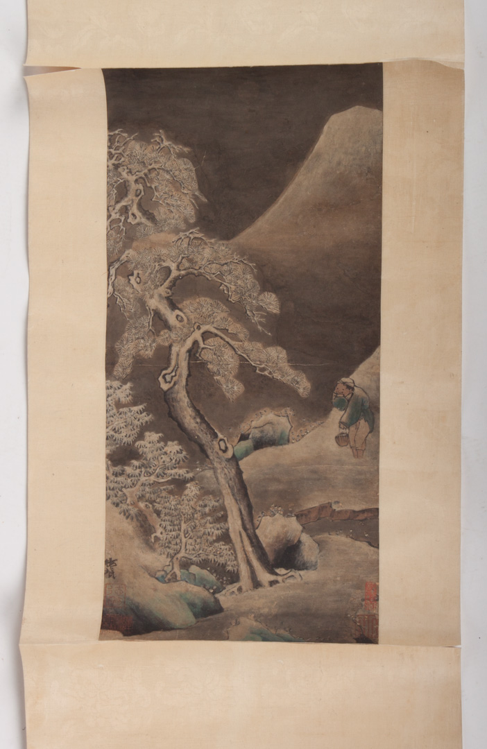 Appraisal: Chinese painted scroll th century depicting a man in a