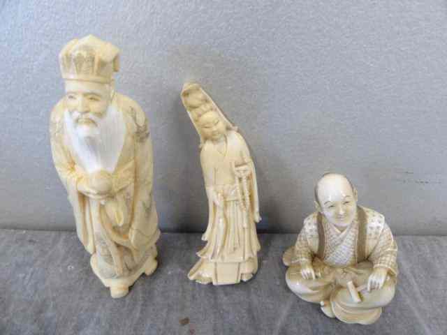 Appraisal: Signed Asian Ivories and Bone Ivory A man with white