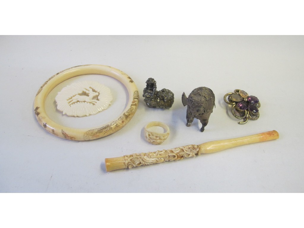 Appraisal: Lot comprising ivory bangle cigarette holder and some costume jewellery