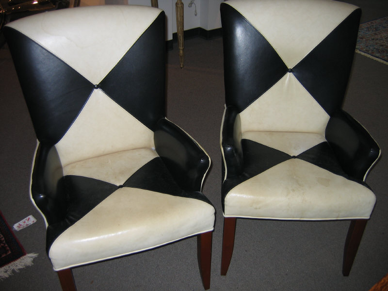 Appraisal: THAYER COGGIN INC Four black and white leather upholstered chairs