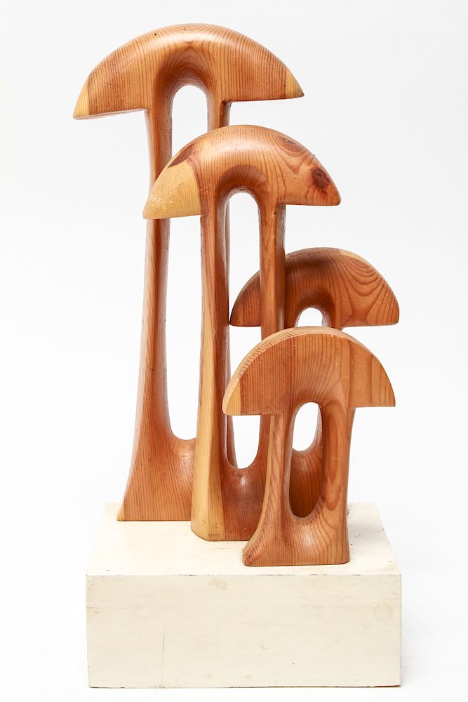 Appraisal: Funny Mushrooms Tabletop Wood Sculpture Modern tabletop wood sculpture of