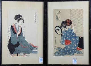 Appraisal: Japanese Woodblock Prints Utamaro Chikanobu lot of Japanese woodblock prints