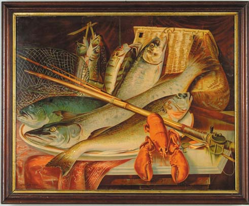 Appraisal: UNSIGNED American th Century AMERICAN FISH Chromolithograph of fish pole