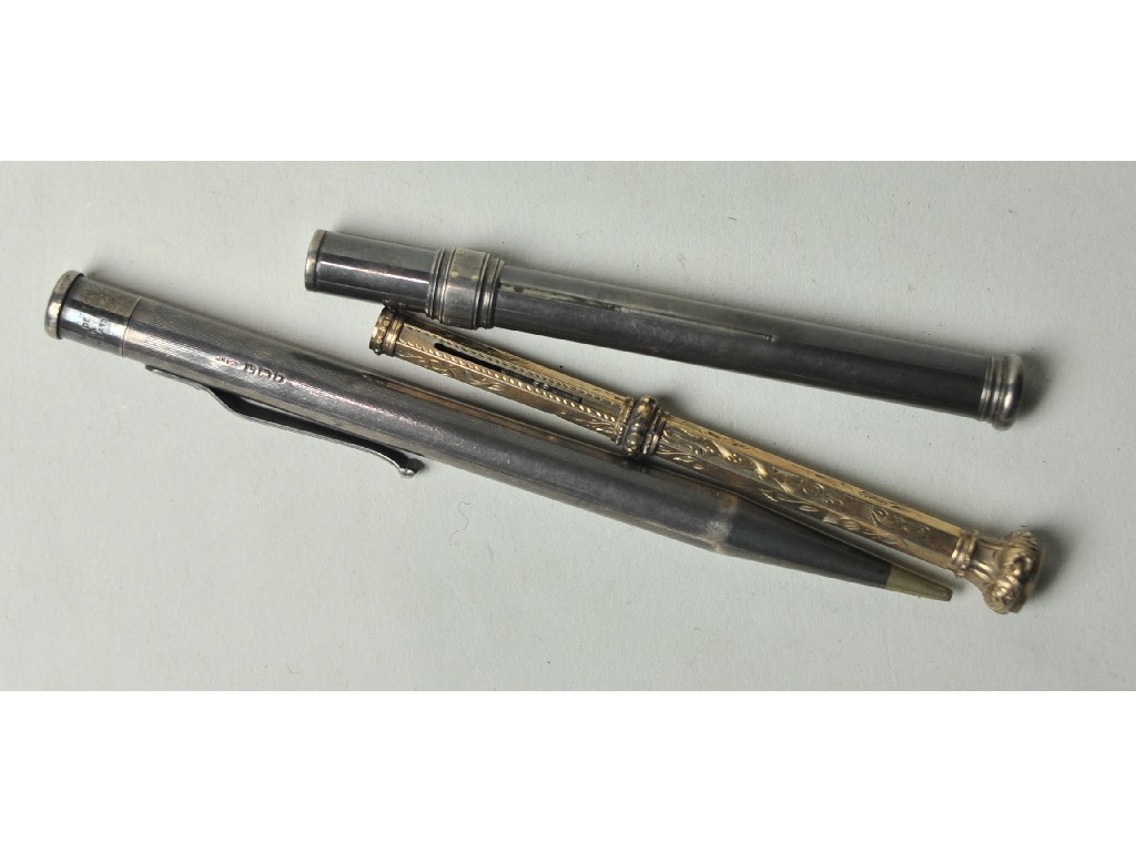 Appraisal: Lot comprising a silver pencil and two others