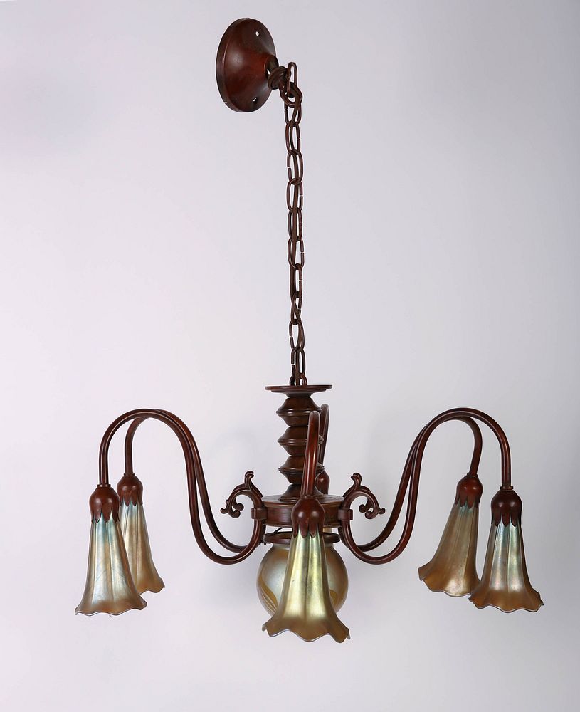 Appraisal: Style of Tiffany Favrile Glass Chandelier Style of Tiffany Favrile