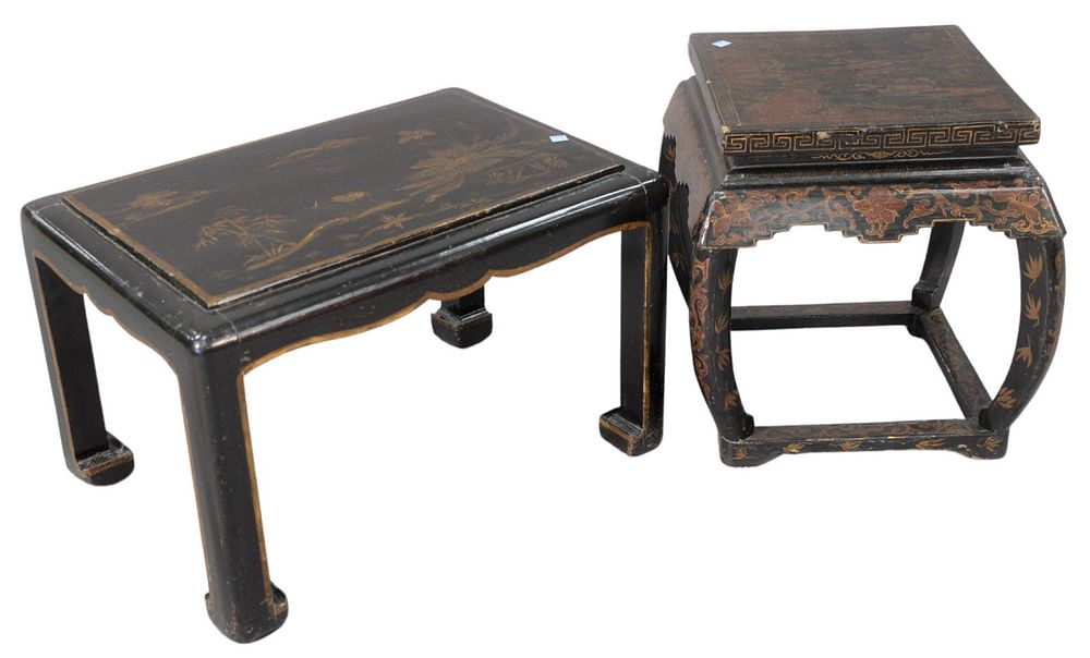 Appraisal: Two Black Lacquered Chinoiserie Stands one rectangular with gilt flowers