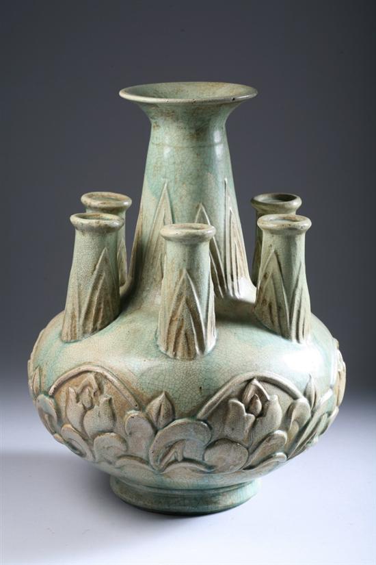 Appraisal: VIETNAMESE CELADON PORCELAIN VASE With molded floral decoration in high