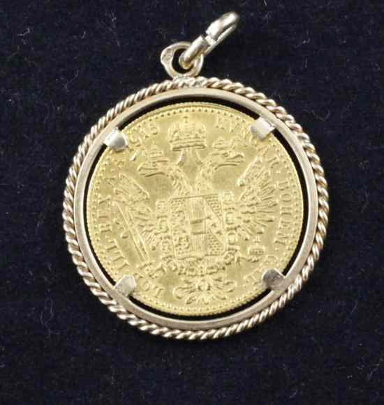 Appraisal: An Austrian gold ducat coin in ct gold pendant mount