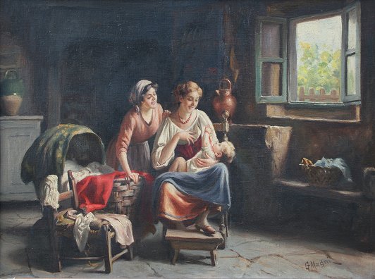 Appraisal: MAGNI Giuseppe Italian - Interior Genre with Mother Infant and