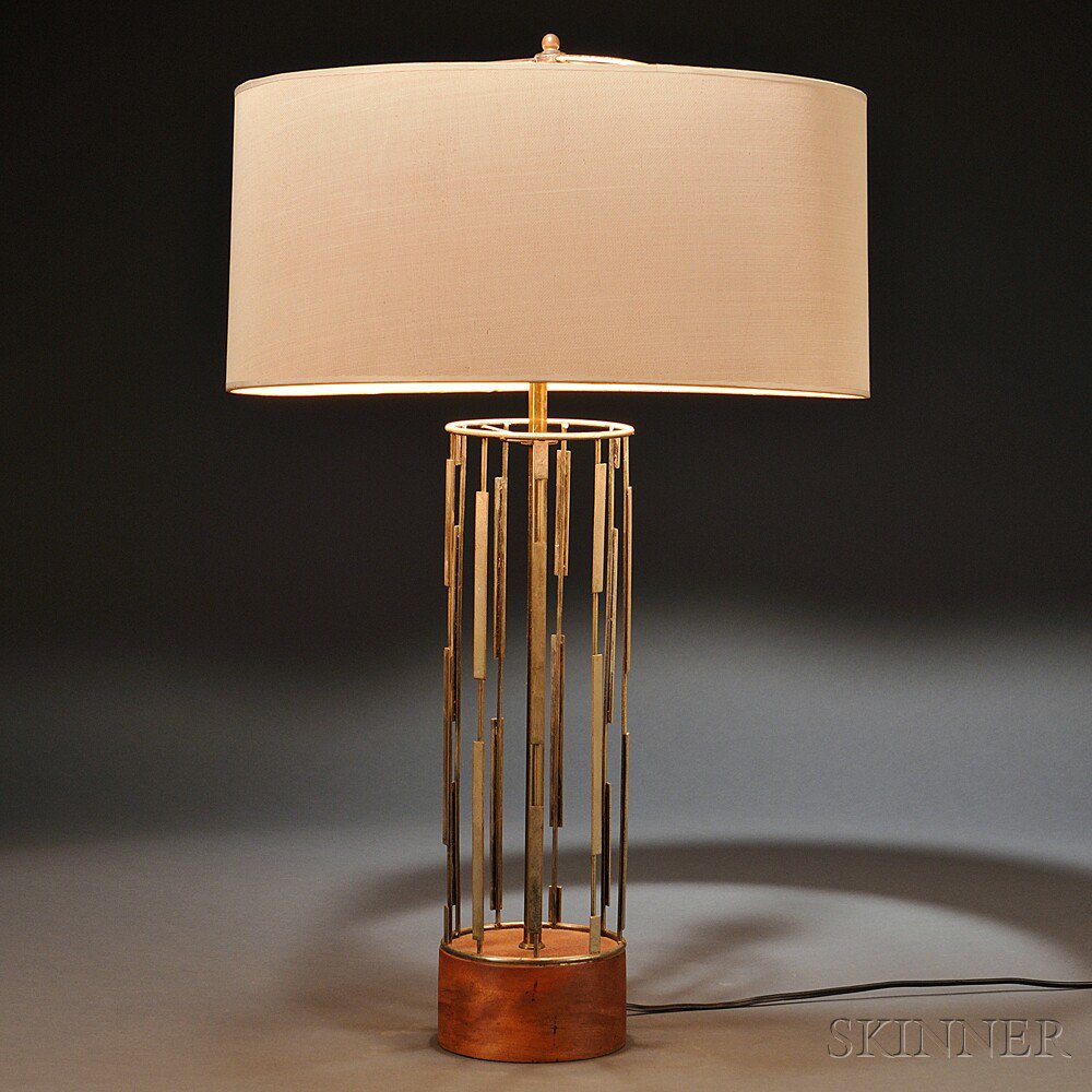 Appraisal: Mid Century Modern Table Lamp Metal and wood c Single