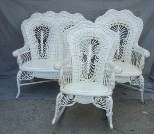 Appraisal: Antique Wicker Loveseat High Back Chair Rocker From a North