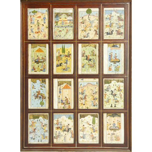 Appraisal: Persian panel made up of framed miniatures each painted on