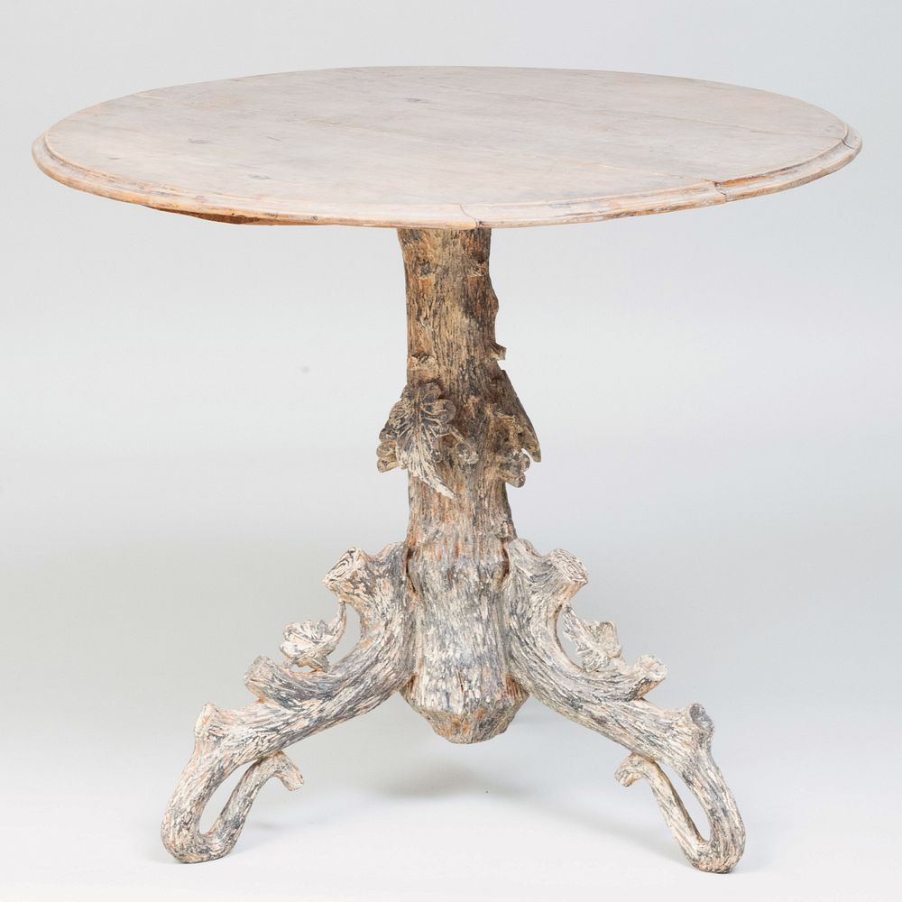 Appraisal: Swedish Rustic Carved and Painted Center Table x in diam