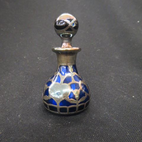 Appraisal: Silver Overlay Cobalt Glass Perfume Bottle excellent