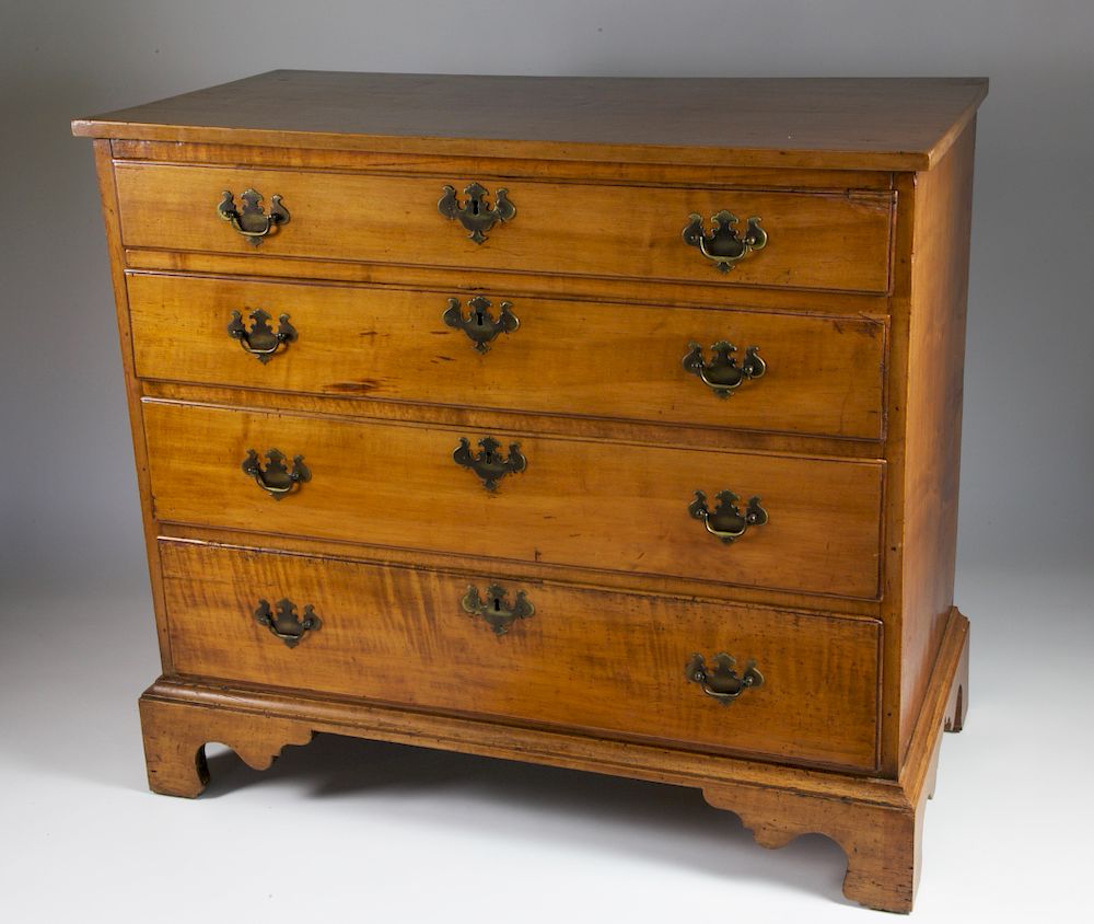 Appraisal: New England Chippendale Cherry and Maple Four-Drawer Chest of Drawers