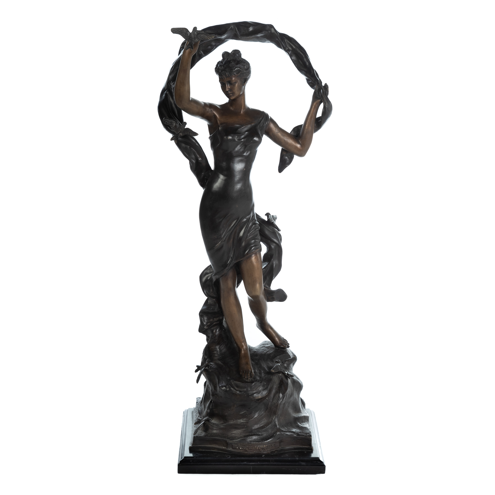 Appraisal: AFTER MOREAU LES PRINTEMPS BRONZE Large painted bronze female figure