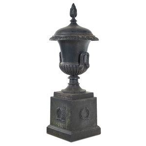 Appraisal: A Cast Iron Garden Urn and Pedestal Height overall x