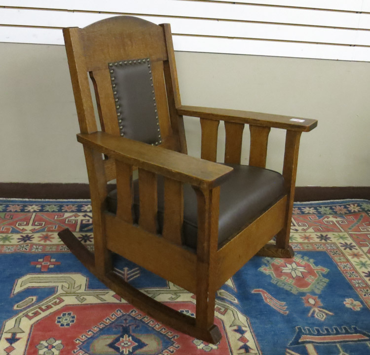 Appraisal: CRAFTSMAN OAK ROCKER Brooks Manufacturing Co Saginaw Michigan model c