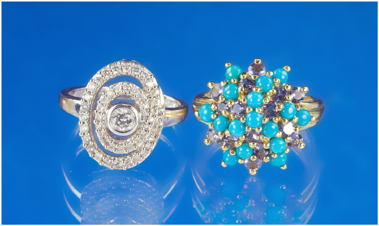 Appraisal: Carat Gold Diamond Cluster Ring Plus a carat gold turquoise