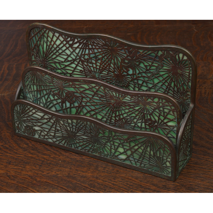 Appraisal: Tiffany Studios paper rack bronze with a pine needle pattern