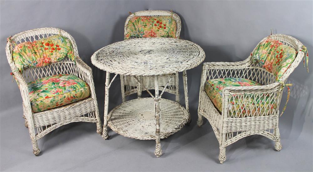 Appraisal: EARLY TWENTIETH CENTURY WICKER CIRCULAR TABLE AND THREE CHAIRS center