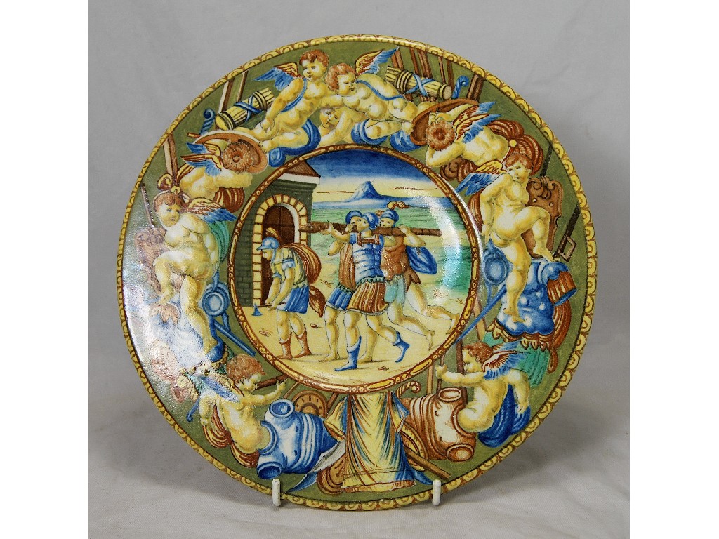 Appraisal: An Urbino style faience cabinet plate painted with Roman Legionnaires