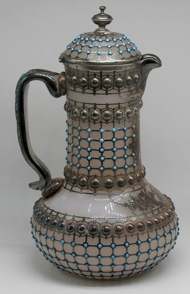 Appraisal: SILVER Inlaid Silver Overlay Claret Jug Beautiful silver overlay frosted