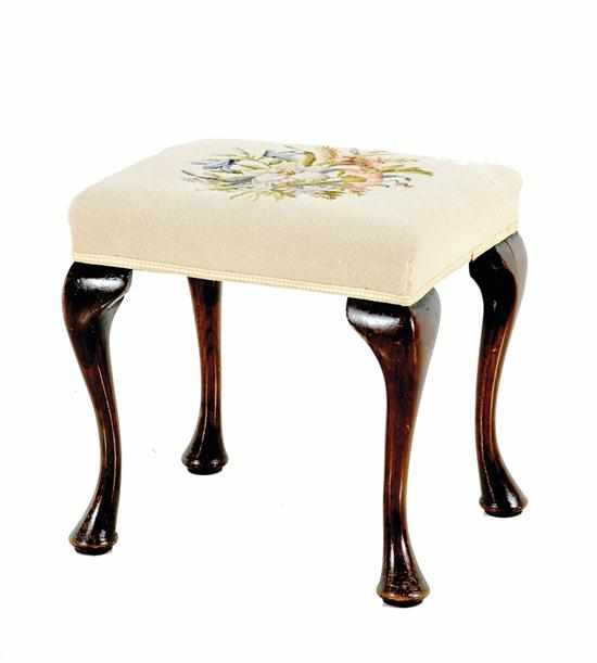 Appraisal: Queen Anne style walnut footstool circa rectangular needlework seat over