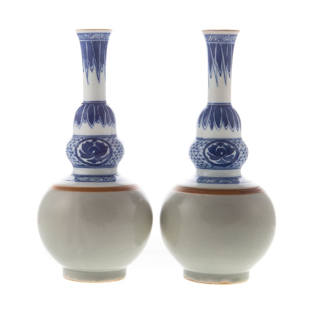 Appraisal: Pair of Chinese Celadon Blue White Vases th century double