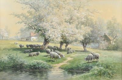 Appraisal: Carl Phillip Weber American - Spring Landscape with Sheep Watercolor