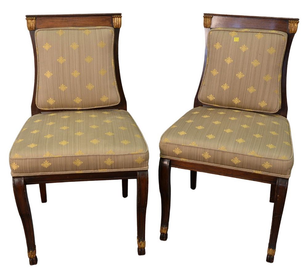 Appraisal: Pair of Mahogany Classical Style Side Chairs with upholstered seats