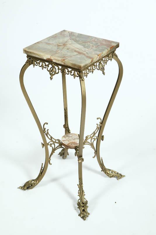 Appraisal: FERN STAND Square marble top in mottled brown and green