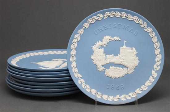 Appraisal: Nine Wedgwood blue and white jasperware Christmas plates Estimate -