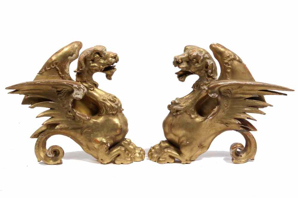 Appraisal: GILT WOOD CARVINGS-pair of dragons well carved in gilded wood