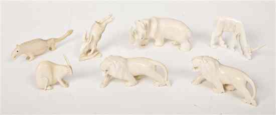 Appraisal: A Collection of Seven African Carved Ivory Animals comprising two