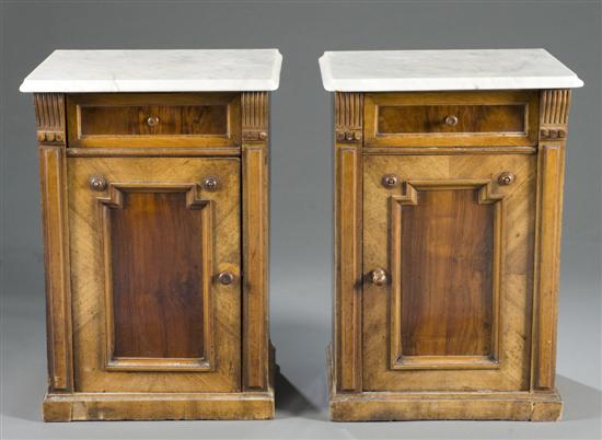 Appraisal: Pair of Empire style pot cupboards with marble tops Early