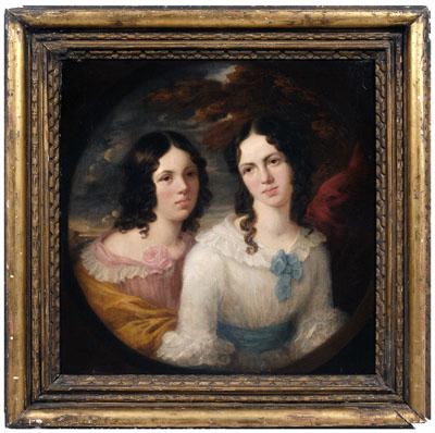 Appraisal: Fine American School portrait two sisters in landscape oil on