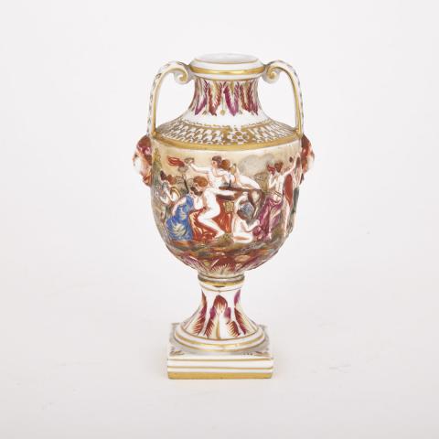 Appraisal: Naples Small Two-Handled Urn th century height cm painted crowned