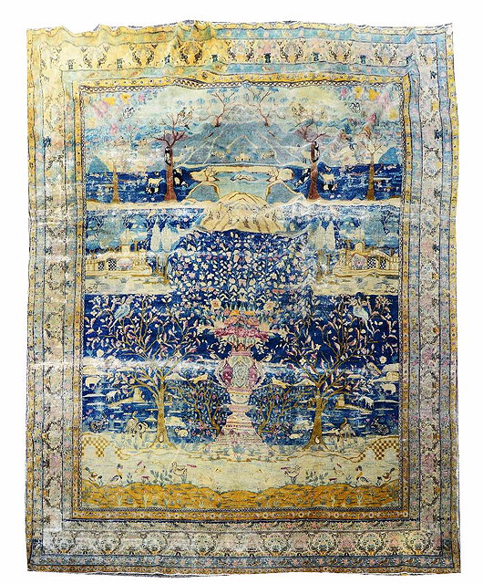 Appraisal: AN ANTIQUE PERSIAN PICTORIAL CARPET depicting a formal garden with