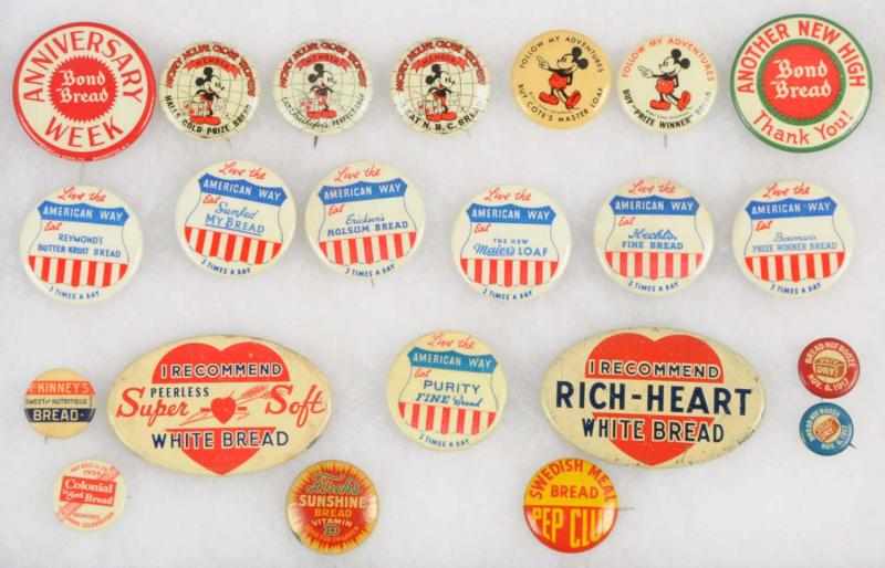 Appraisal: Lot of Assorted Advertising Pins All are bread-related includes featuring