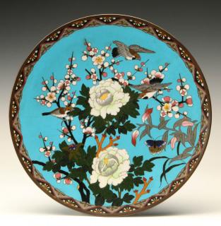 Appraisal: A MEIJI JAPANESE CLOISONNE PLAQUE WITH BIRDS A multi-color design